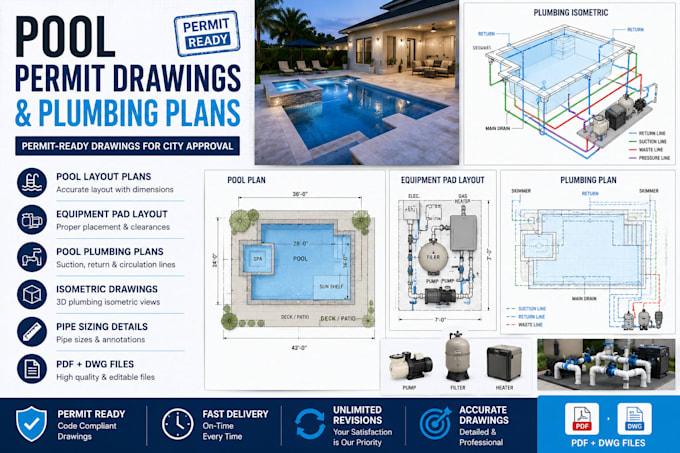 create pool permit drawings and pool plumbing plans for city approval