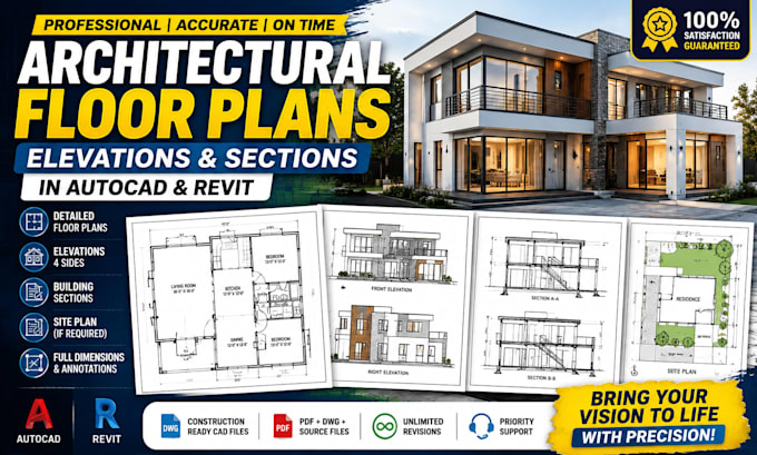 design architectural floor plans, elevations and sections in autocad and revit