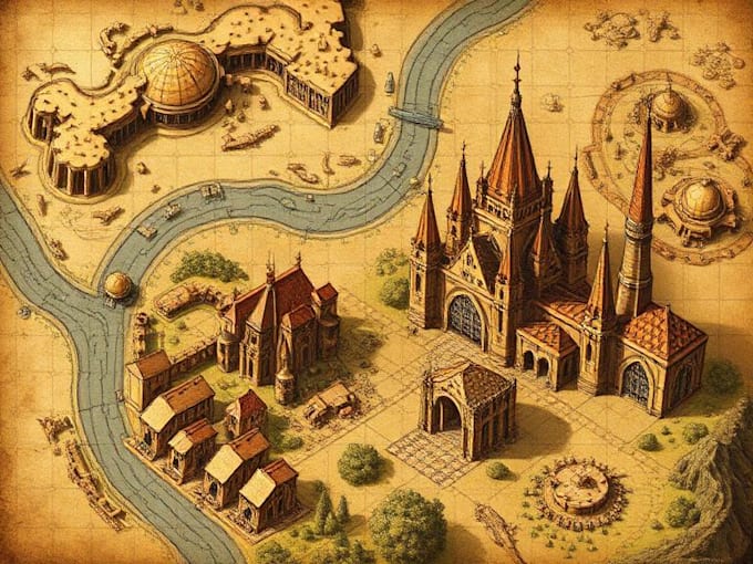 illustrate medieval fantasy and sci fi maps