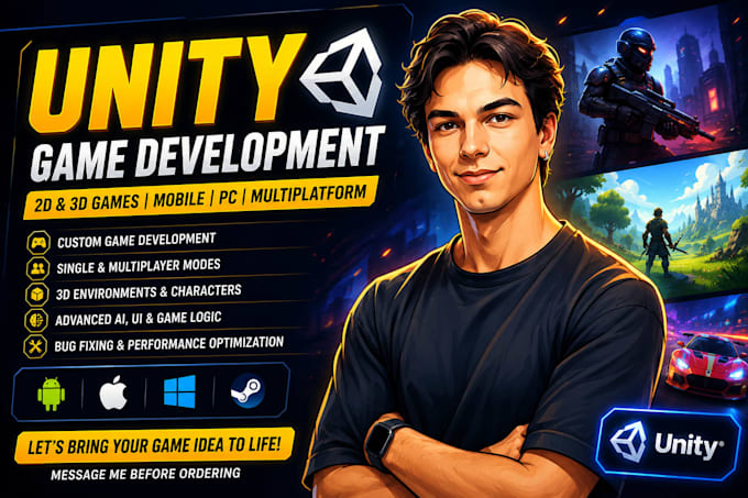 do unity game development, unity 2d game, unity 3d game, multiplayer game