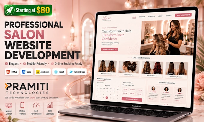 design a clean static website for your hair salon or spa