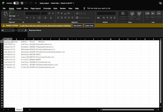 scrape and export google maps leads to excel