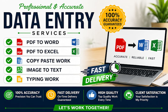do accurate data entry, PDF to word, typing work, PDF to excel, copy paste work