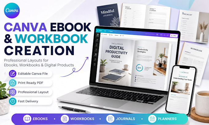 build  canva ebook design, workbook design, canva design, and book design