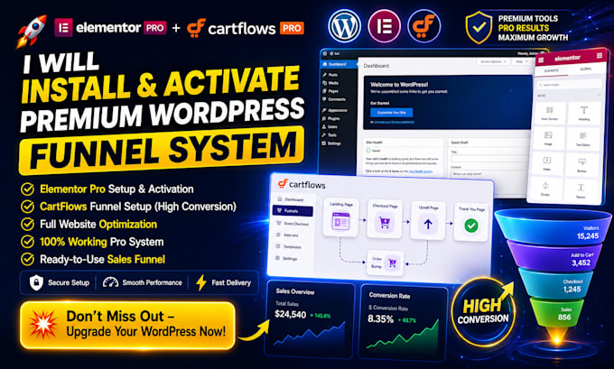 install and activate elementor pro and cartflows pro agency license