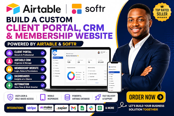 build a custom airtable softr client portal CRM membership website