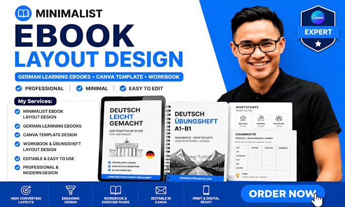 do minimalist ebook layout design german learning ebooks canva template workbook