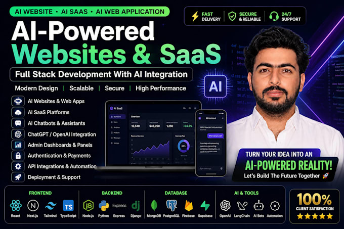 develop an ai website, an ai saas app and ai web application
