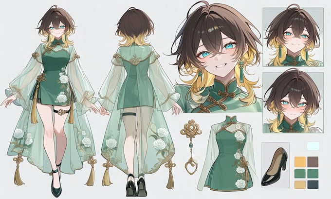 create a professional anime character sheet for vtuber and oc reference