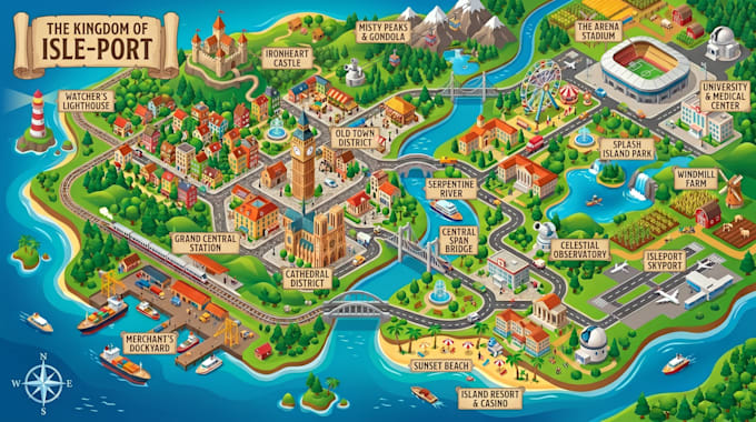 create custom 3d illustrated maps, isometric icon maps and navigation designs