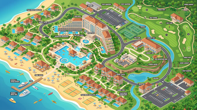 create custom 3d illustrated maps, isometric icon maps and navigation designs