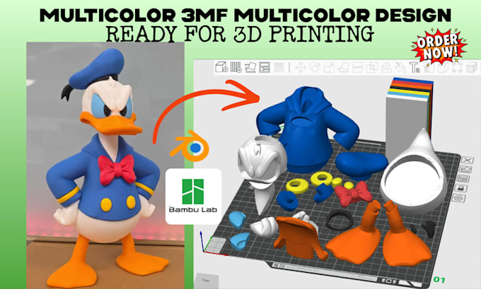 convert stl to multicolor 3mf, split and slice for bambu studio ams 3d printing
