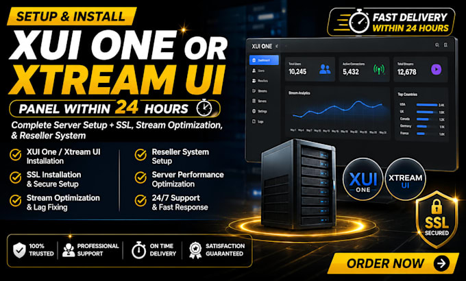 setup and install xui one or xtream UI panel within 24 hours