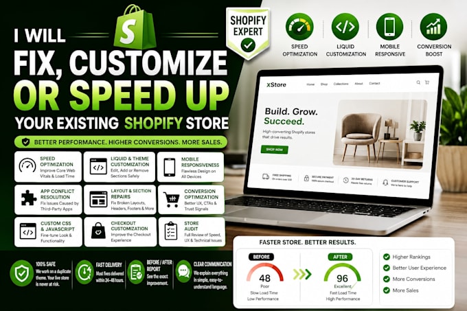 fix, customize, or speed up your existing shopify store
