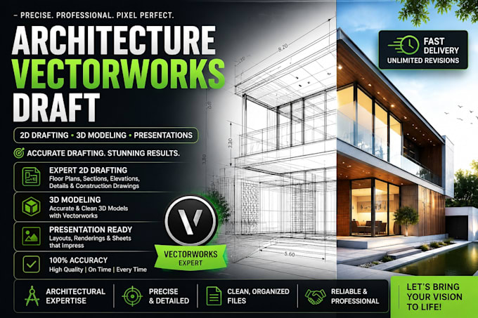 create 2d floor plan, 3d model in vectorworks 2025 2026