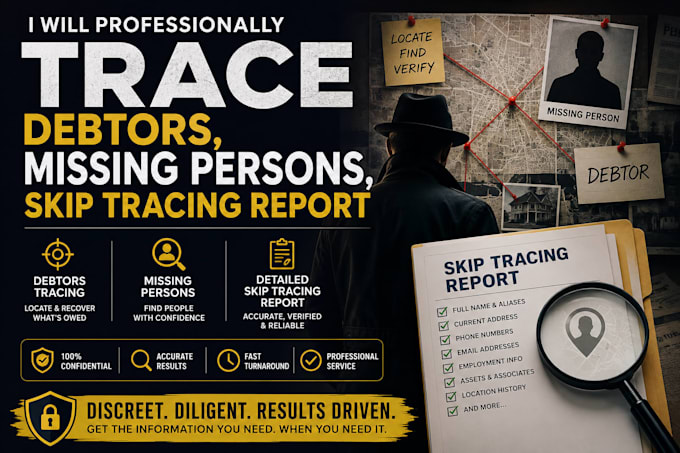 professionally trace debtors, missing persons, skip tracing report