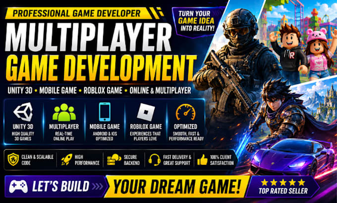 develop a multiplayer game, unity 3d game, mobile game, roblox game