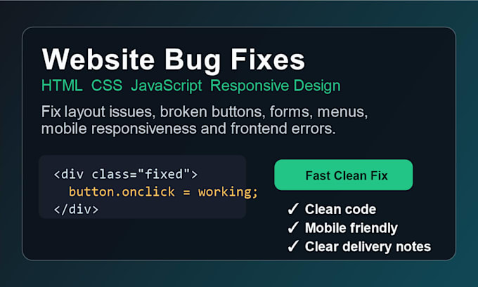 fix HTML CSS javascript bugs and responsive website issues