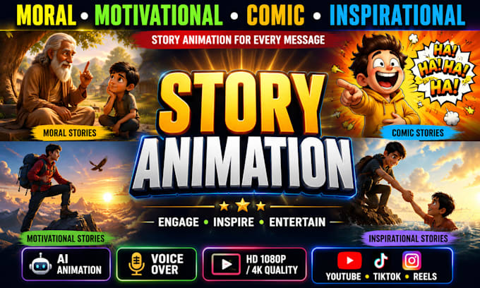 create moral, motivational, comic and inspirational story animations