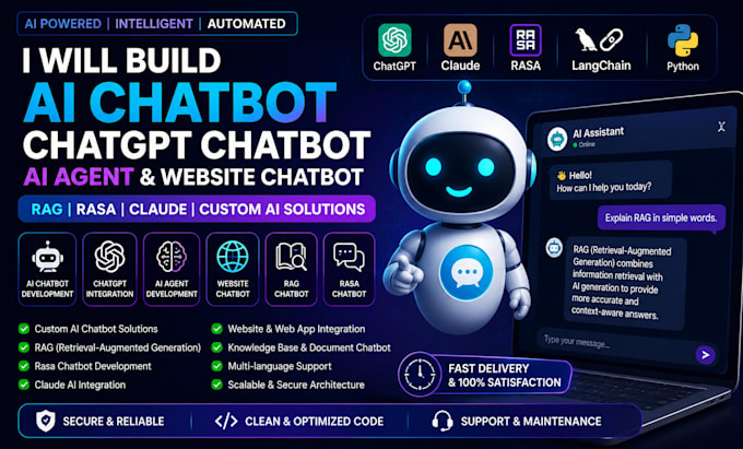 build ai chatbot chatgpt chatbot ai agent and website chatbot rag rasa claude