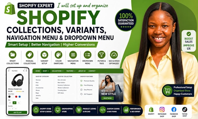 setup shopify collections variants navigation menu and dropdown menu