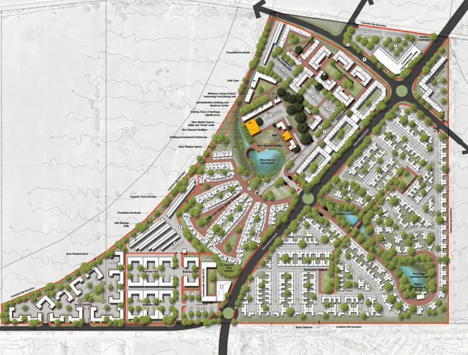 create luxury resort masterplan, landscape plan and site plan visualization