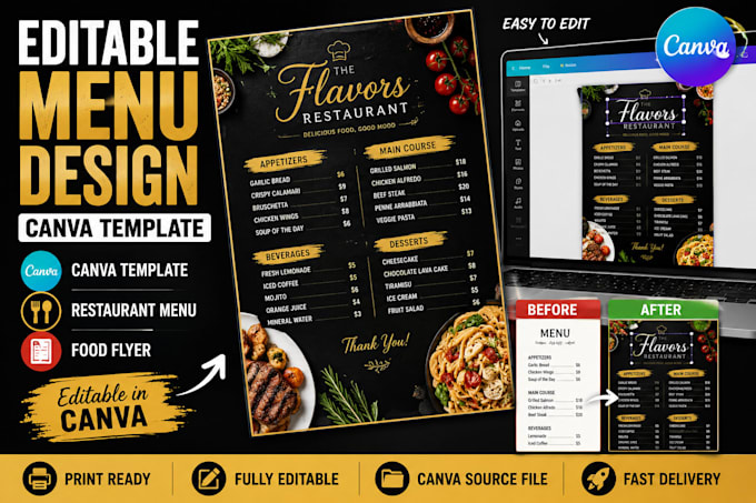 create modern menu templates canva design restaurant flyer editable layouts fast