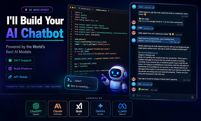 build an advanced ai chatbot and telegram bot using python
