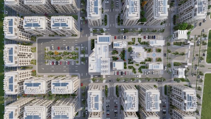 design urban smart city masterplan residential layout 3d aerial site plan render
