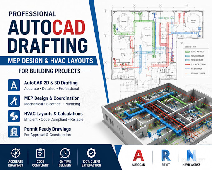 us autocad drafting, mep design and hvac layouts for building projects