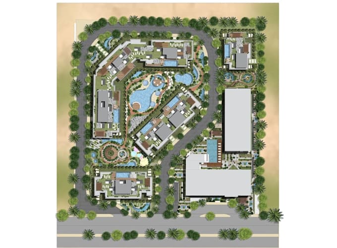render architectural site plan,resort layout, residential urban master planning