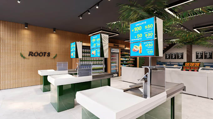 refurnish commercial supermarket store, interior mockup design,3d retail  layout