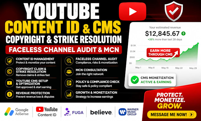 do youtube content id cms copyright strike resolution faceless channel audit mcn