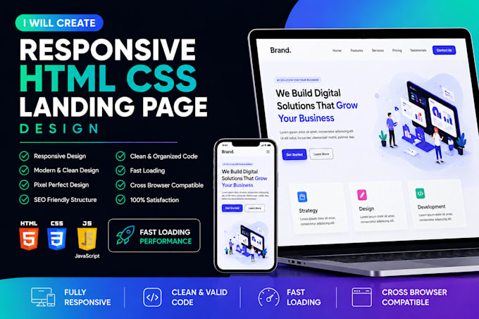 create modern responsive HTML CSS landing page