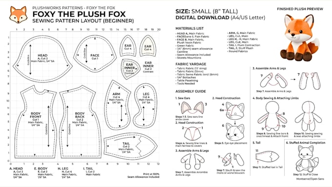 create a custom plush sewing pattern for plush toys and stuffed animals