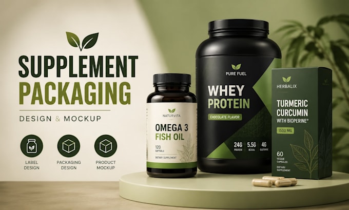 create supplement packaging design, label design, product mockup expert