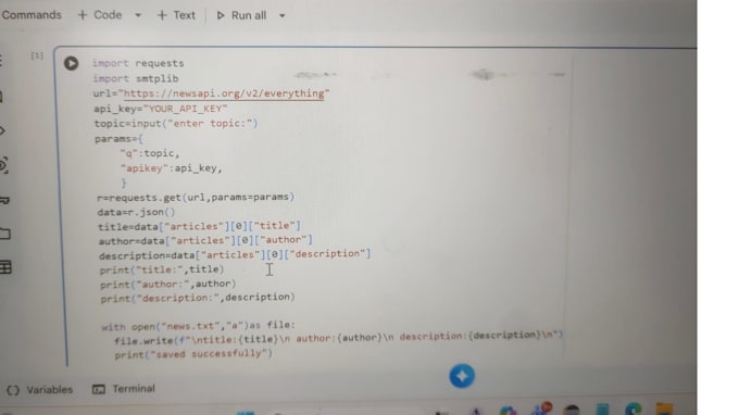 create a python script for news API and email automation