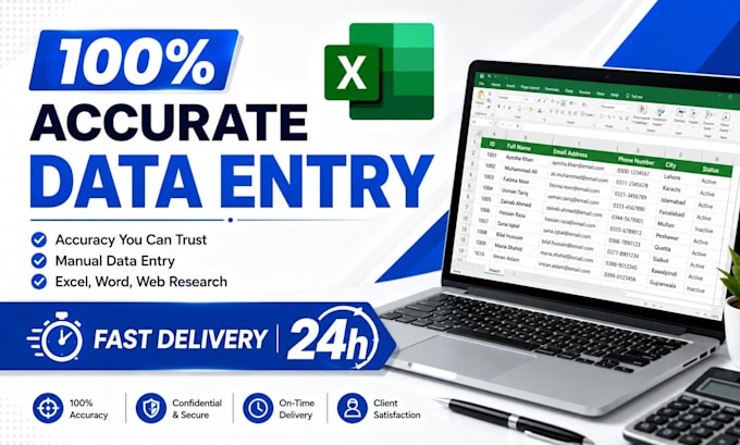 do professional data entry excel web research copy paste in 24h
