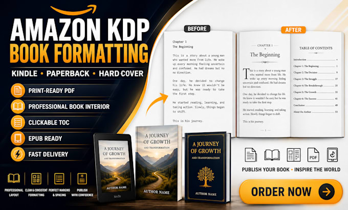 format your amazon KDP kindle ebook, paperback, and hardcover book