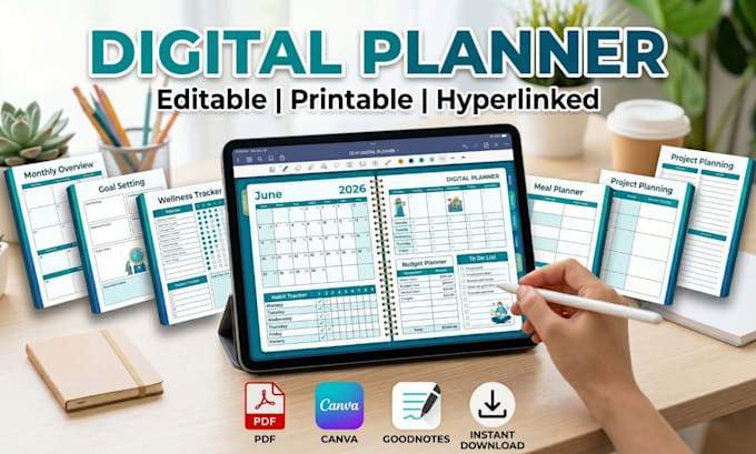 hyperlinked planner editable planner etsy digital planner printable planner