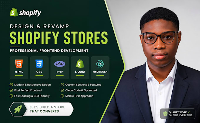design and revamp shopify stores frontend with HTML, CSS, PHP, hydrogen liquid