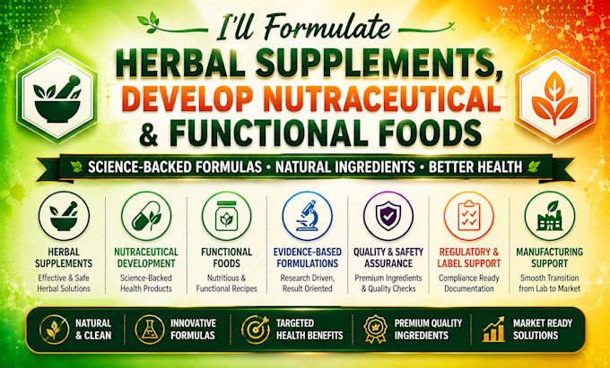 formulate herbal supplements, develop nutraceutical and functional foods