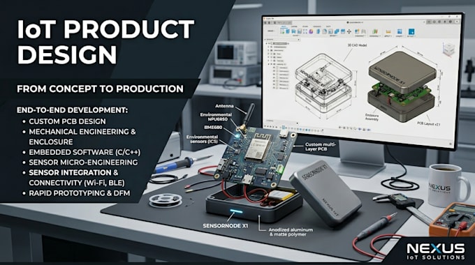 make product design, pcb development and enclosure design for iot devices