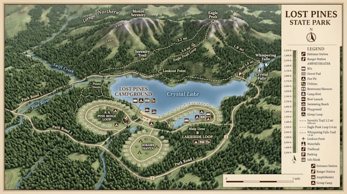 create camping map, park map, custom map, trail map and campground map