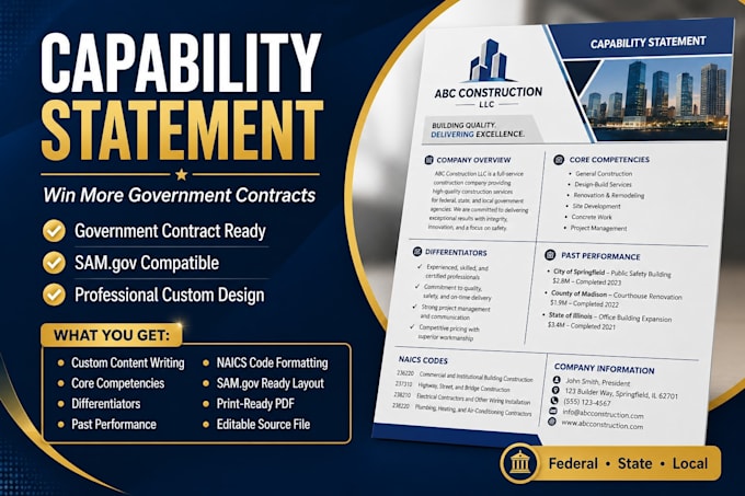 write and design a capability statement for government contracts