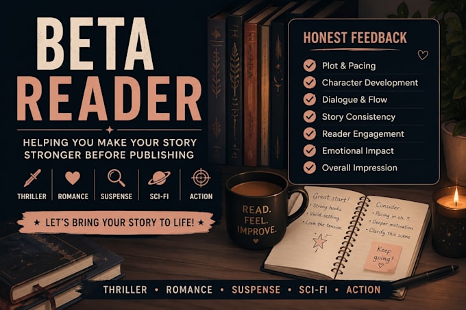 beta read your thriller, romance, suspense or scifi novel