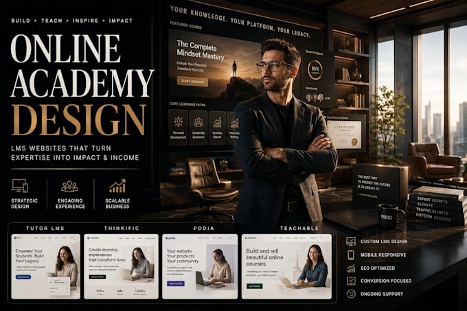 design a thinkific website or teachable online course site
