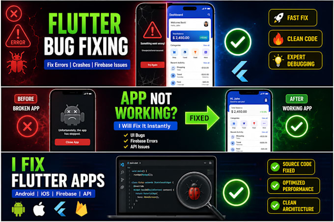 fix flutter app bugs errors and performance issues
