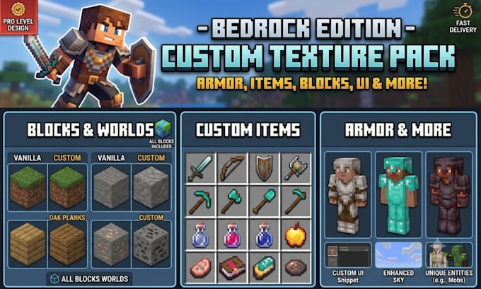 make minecraft texture pvp pack pixel asset armour resource item for bedrock