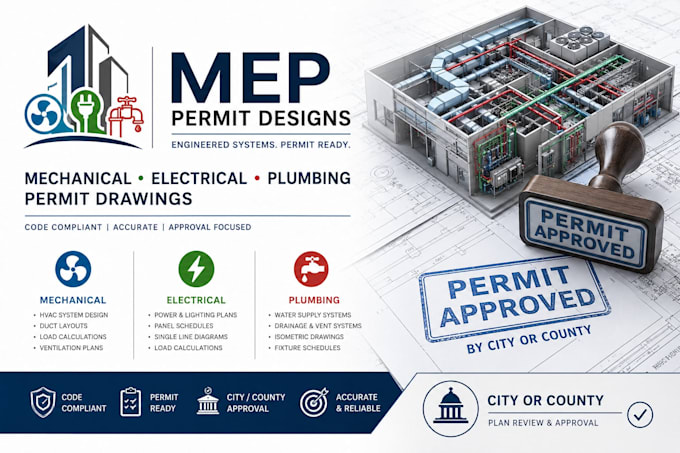 do electrical plumbing hvac fire mep commercial permit drawings